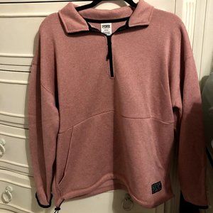 VS PINK Medium Quarter Zip Up Coral Logo Sweater
